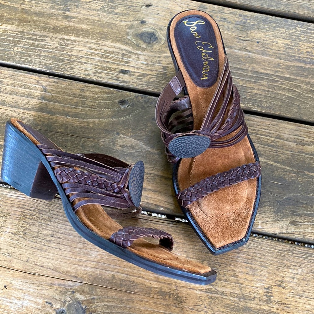 New Sam Edelman Brown Leather Square Toe Strappy Sandals